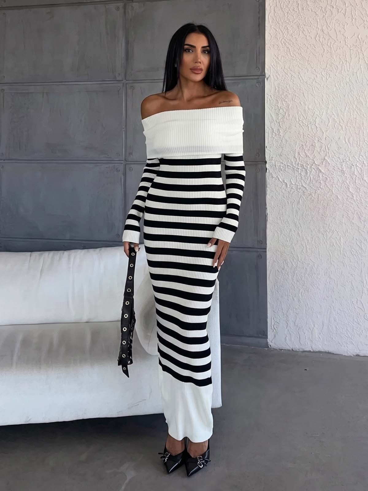 Vestido Midi Hombros Descubiertos Canalé