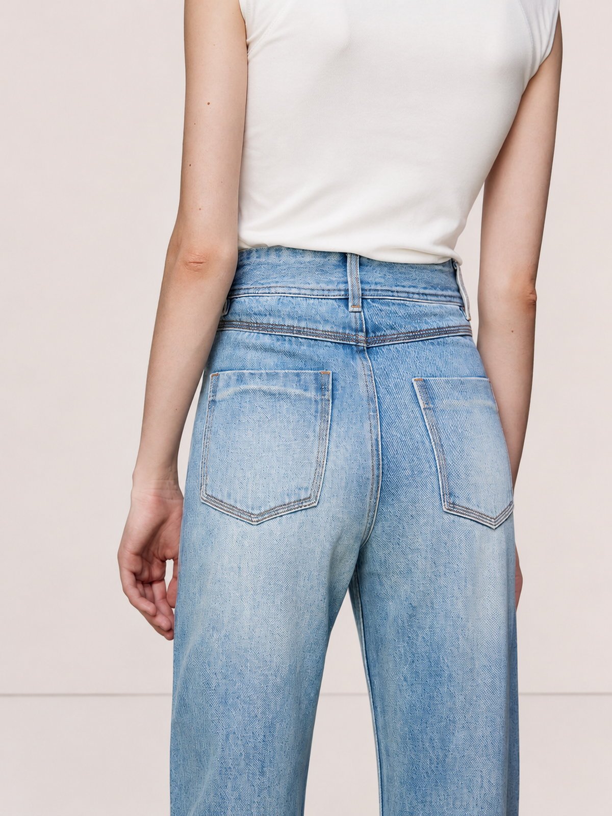 Jeans Anchos Costura Frontal de Algodón