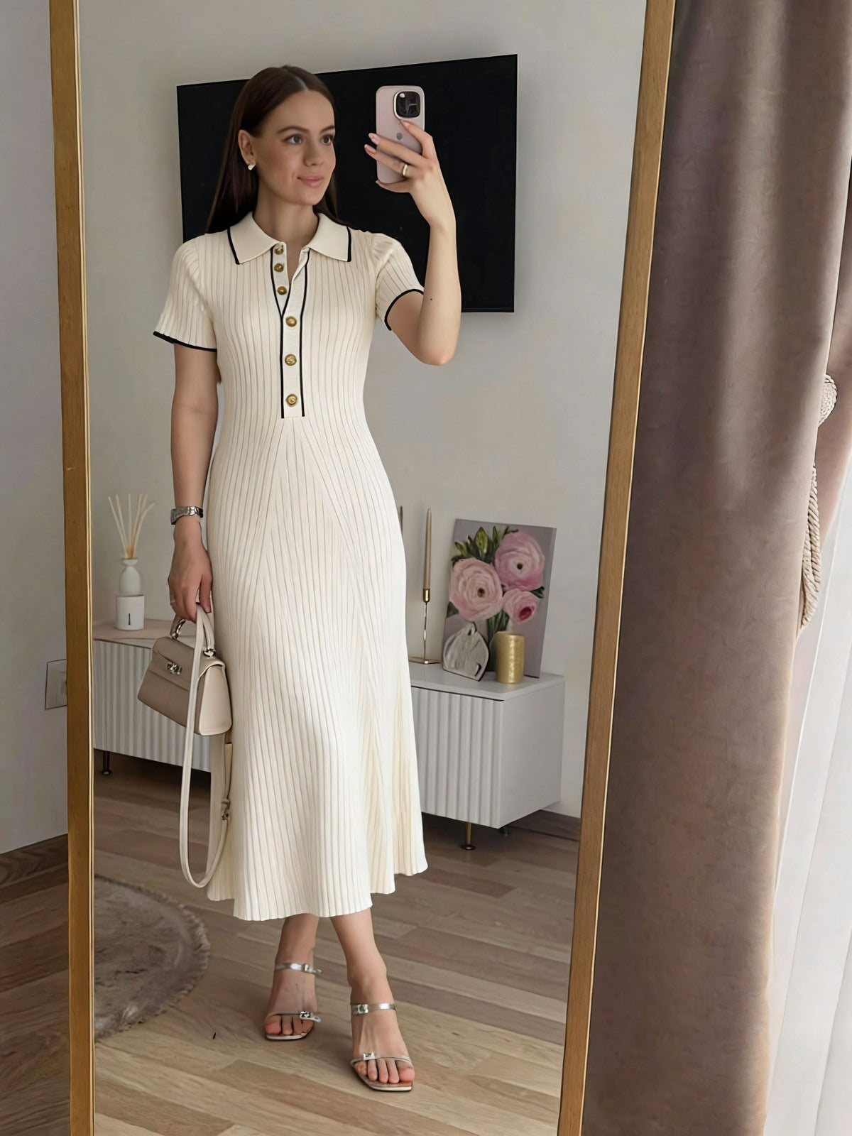 Vestido Midi de Punto Cuello Polo