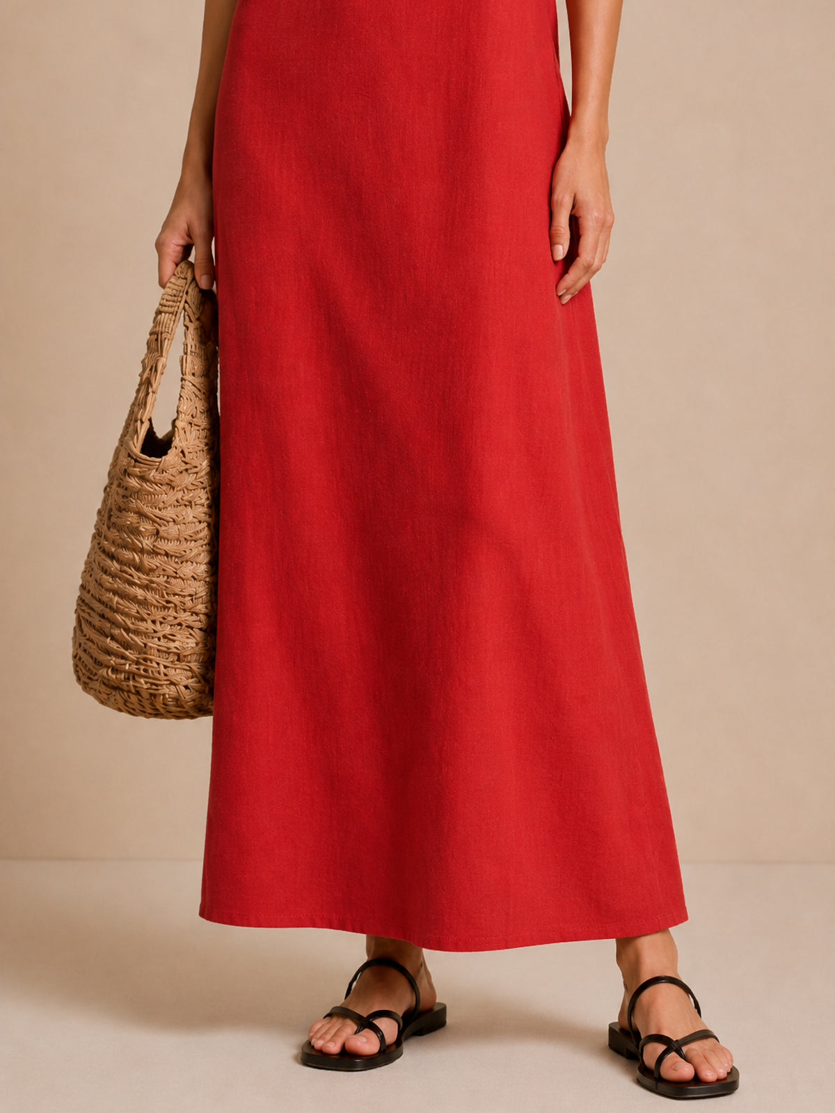 Vestido Maxi Rojo de Lino con Tirantes