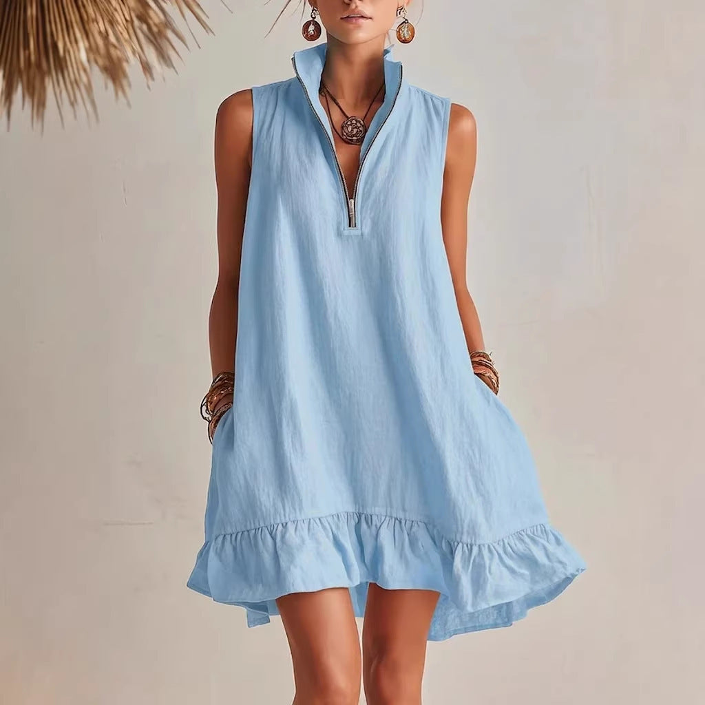 Vestido Mini con Cremallera y Bajo Volante