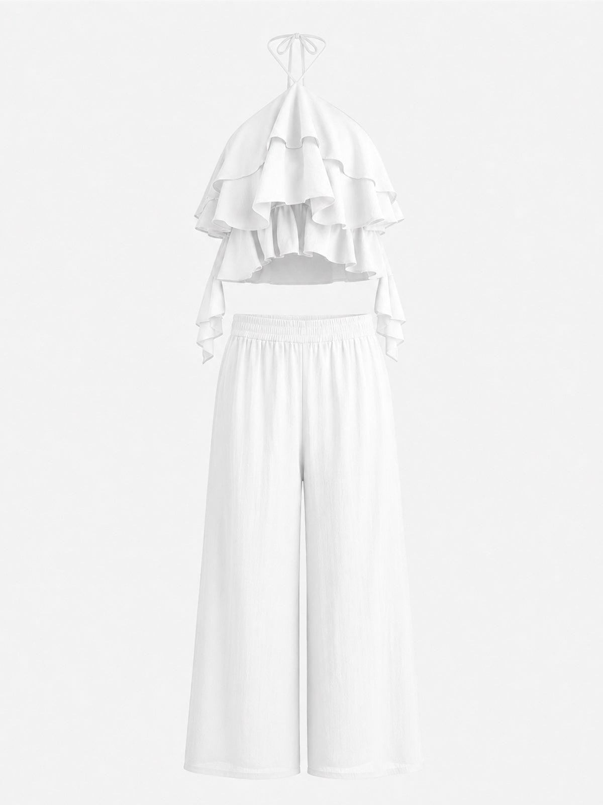 Conjunto Top Halter con Volantes y Pantalón Wide-Leg