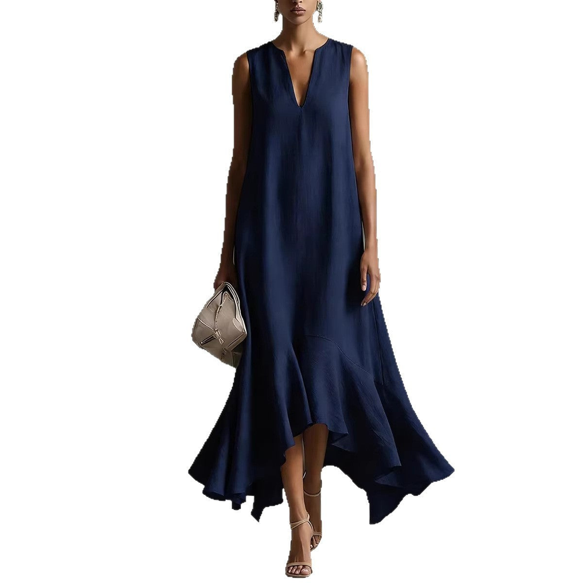 Vestido Maxi Asimétrico Sin Mangas