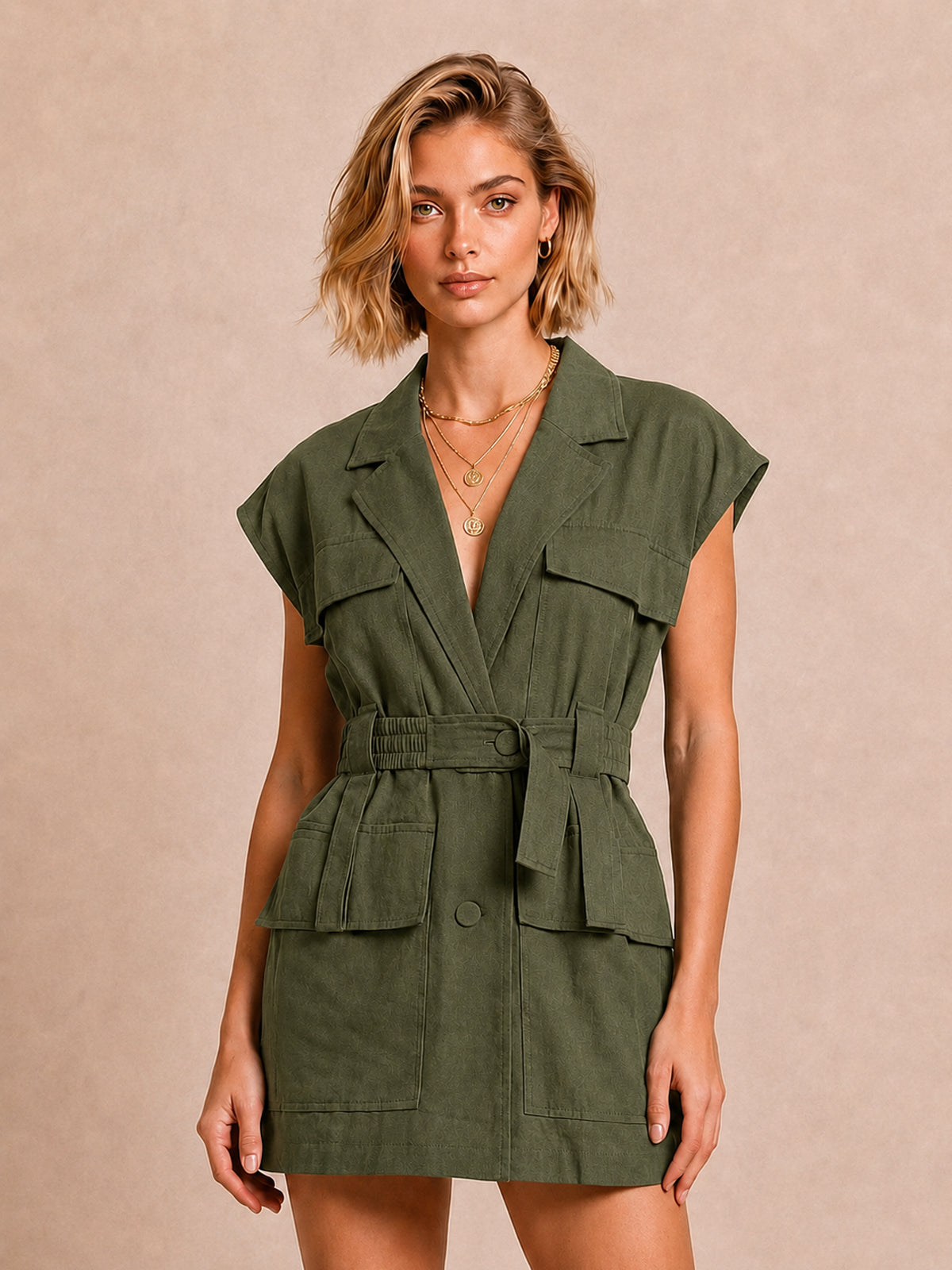 Vestido Mini Camisero Utility con Cinturón