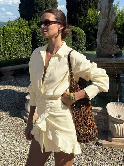 Vestido Mini Camisero con Lazada en la Cintura