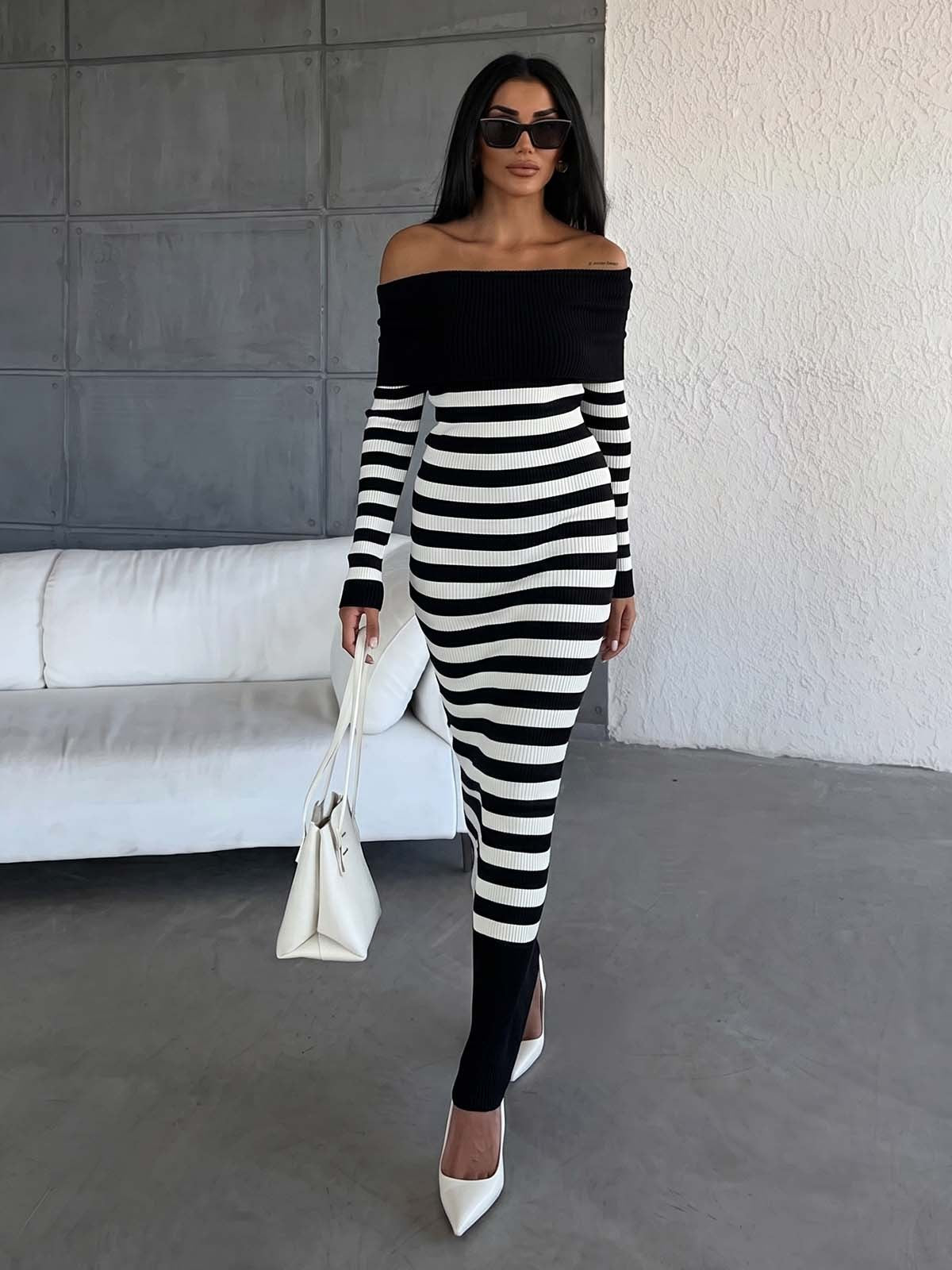 Vestido Midi Hombros Descubiertos Canalé