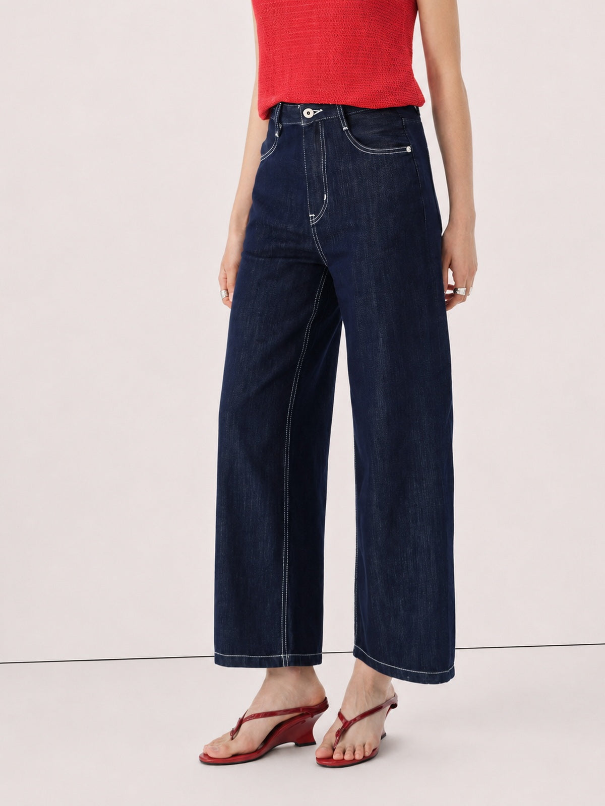 Jeans Rectos Cropped Tiro Alto