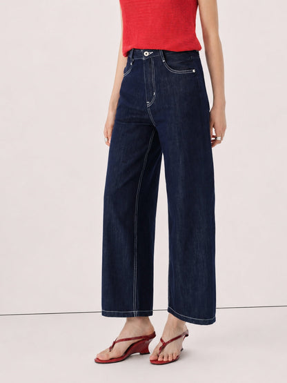 Jeans Rectos Cropped Tiro Alto