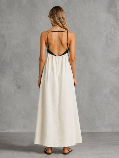 Vestido Maxi Espalda Abierta con Contraste