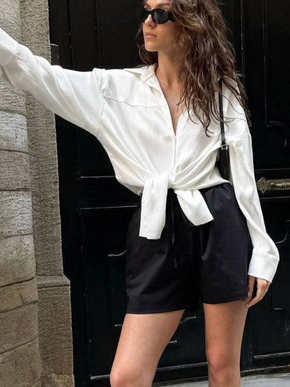 Camisa Seda Botones y Lazo