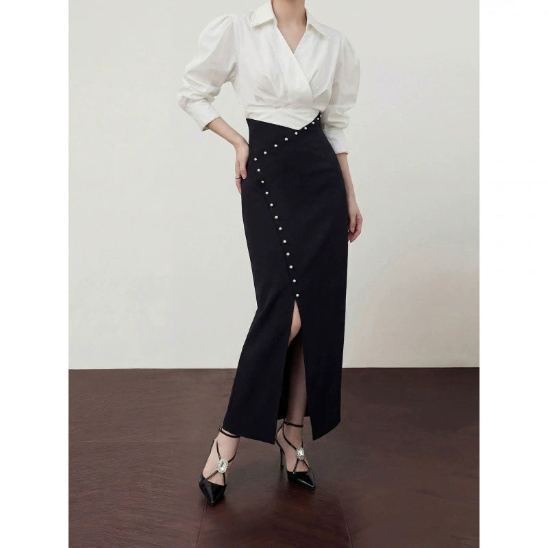 Falda Midi Tachas Abertura Asimétrica