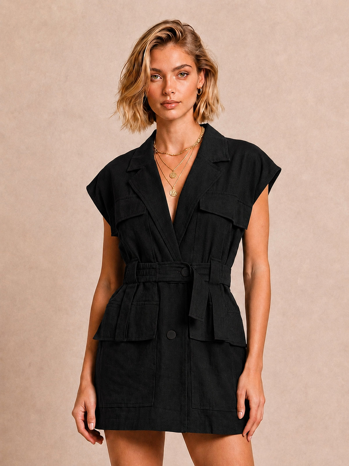 Vestido Mini Camisero Utility con Cinturón