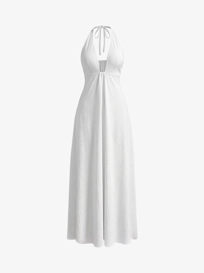 Vestido Maxi Halter de Lino con Lazada en la Espalda
