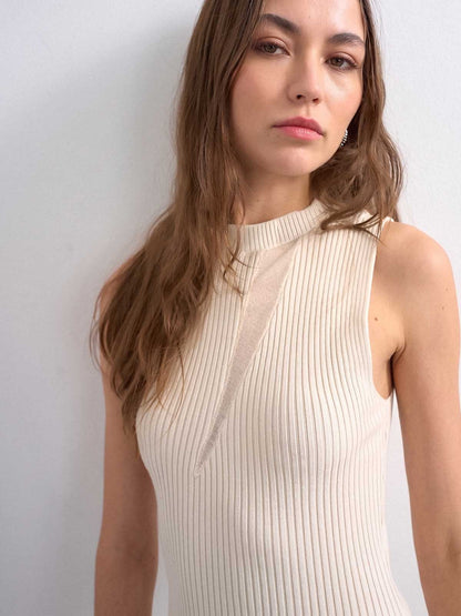 Vestido Maxi de Punto con Panel Transparente