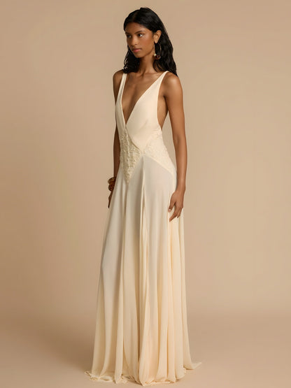 Vestido Maxi Camisola con Panel de Encaje