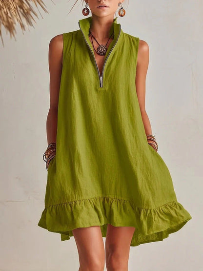 Vestido Mini con Cremallera y Bajo Volante