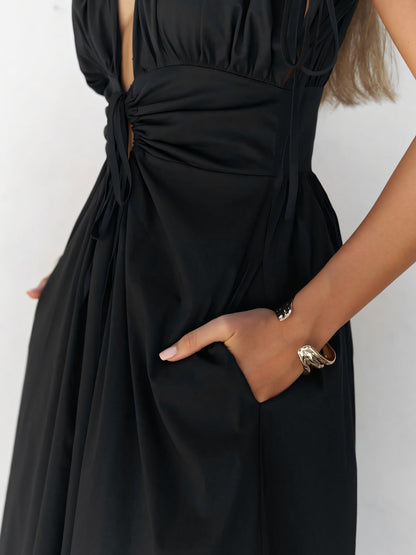 Vestido Midi Espalda Descubierta Cuello en V