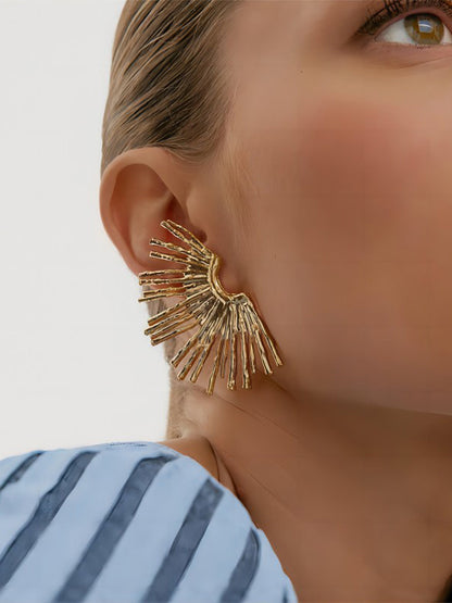 Pendientes Botón Abanico Dorado