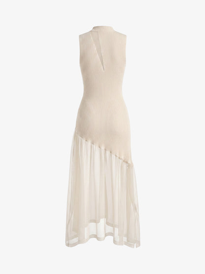 Vestido Maxi de Punto con Panel Transparente