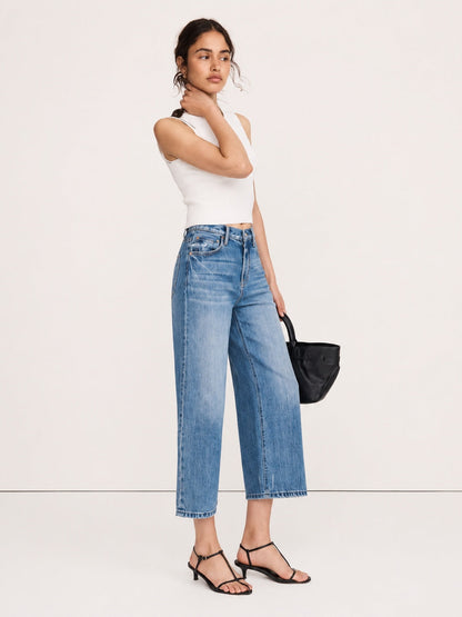 Jeans Rectos Cropped Tiro Alto