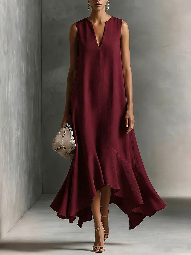 Vestido Maxi Asimétrico Sin Mangas