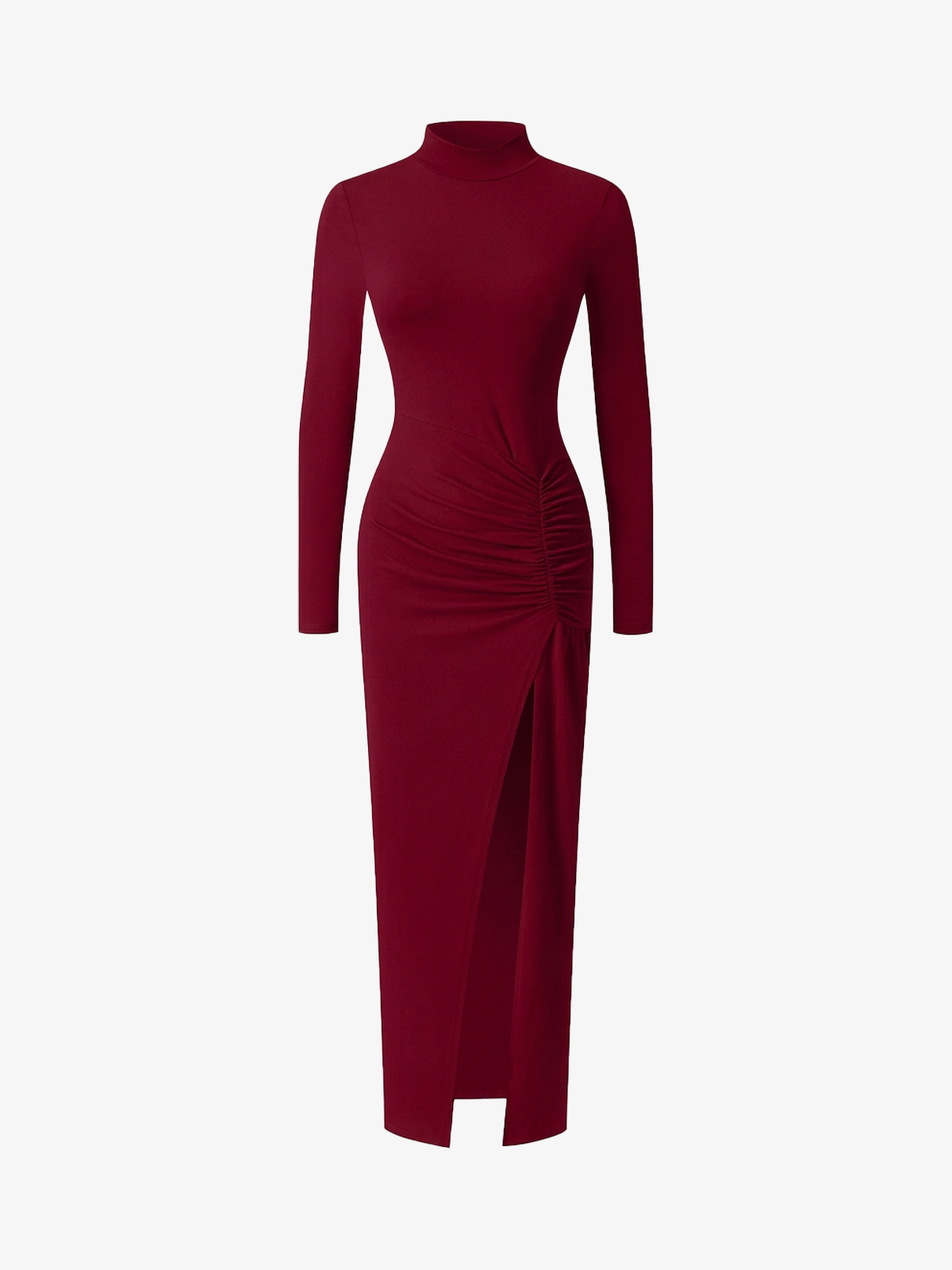 Vestido Maxi Cuello Alto Fruncido