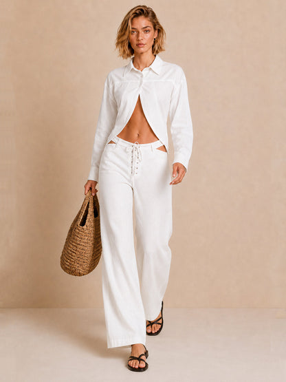 Conjunto Camisa con Recortes y Pantalón Wide-Leg