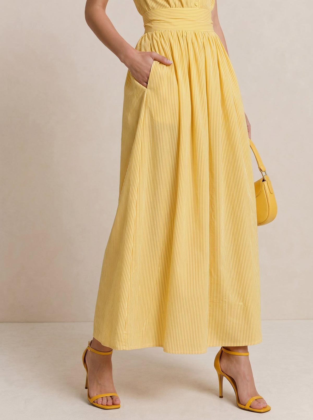 Vestido Midi de Algodón a Rayas