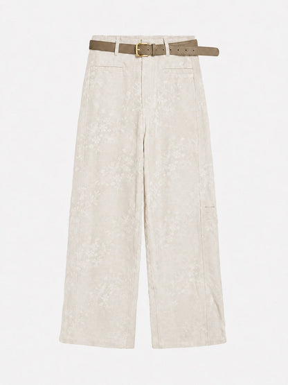 Pantalón Ancho Jacquard Floral con Cinturón