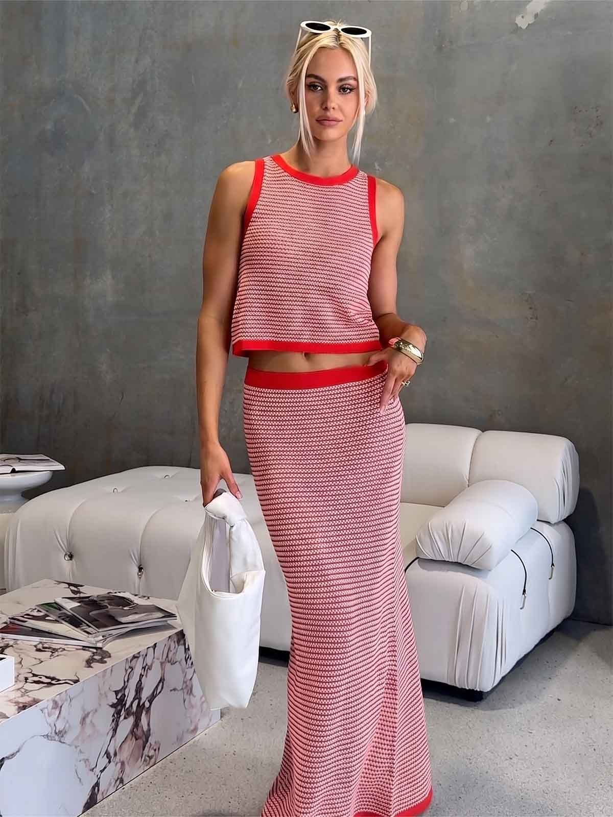 Conjunto Top Corto y Falda Maxi de Punto