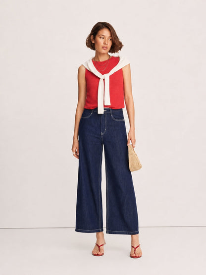 Jeans Rectos Cropped Tiro Alto