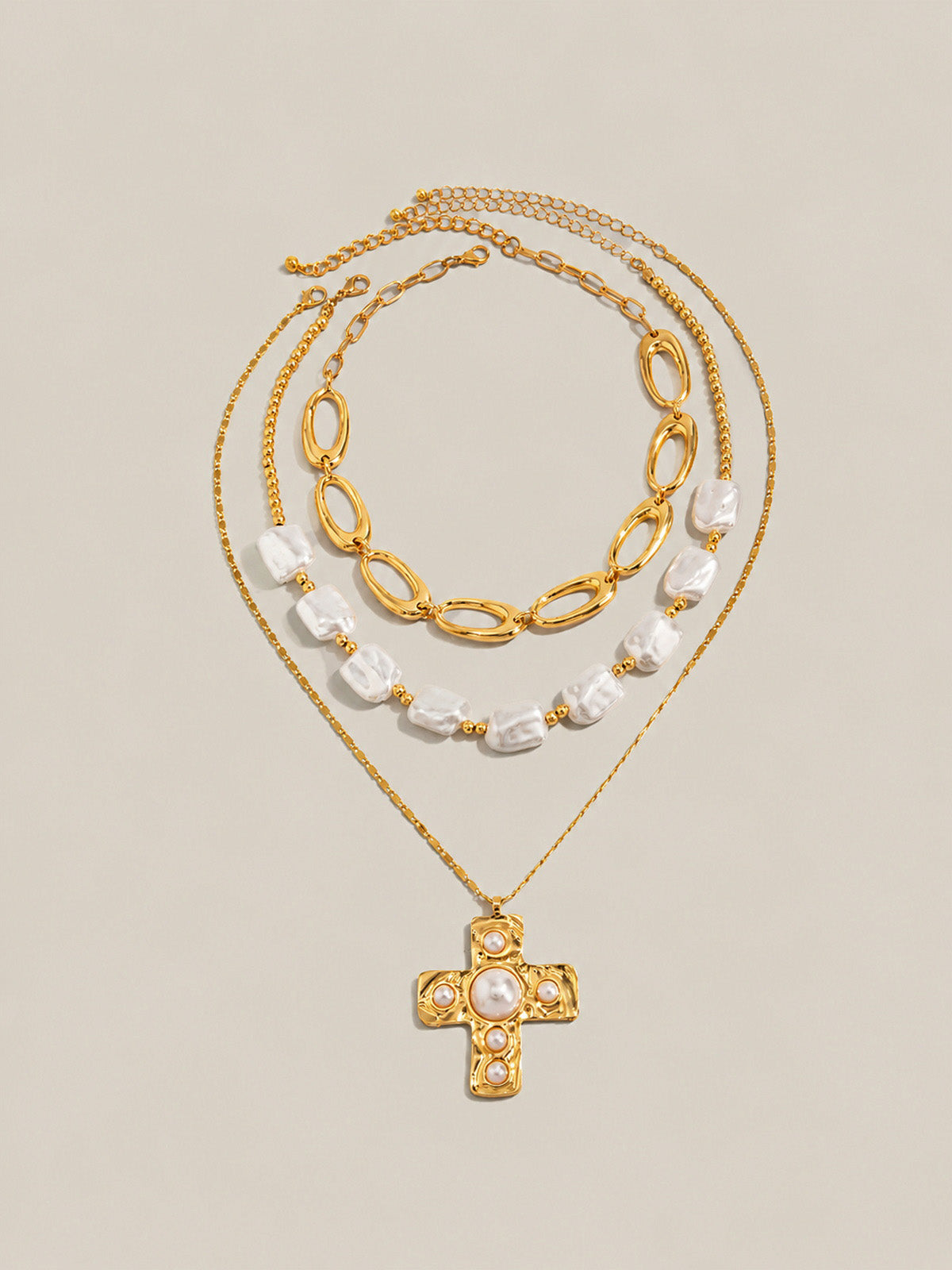 Set Collares Cruz y Perlas