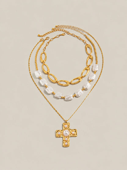 Set Collares Cruz y Perlas