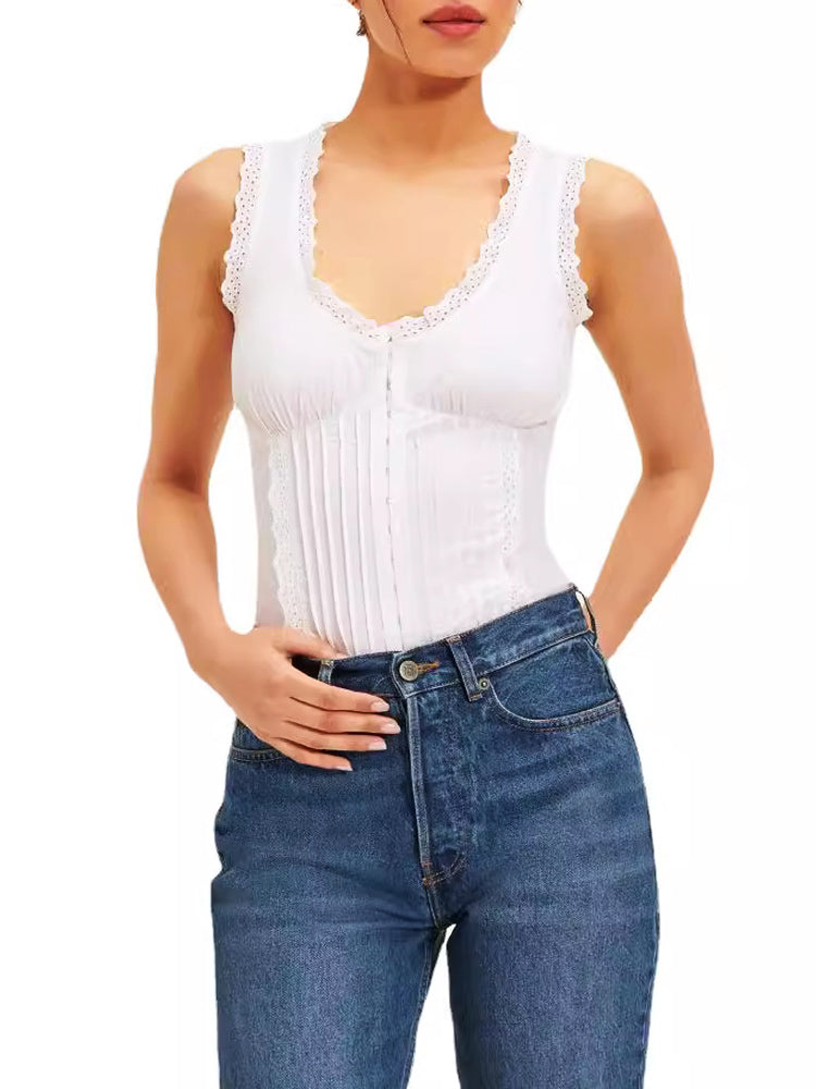 Top Encaje Bordado Cuello U