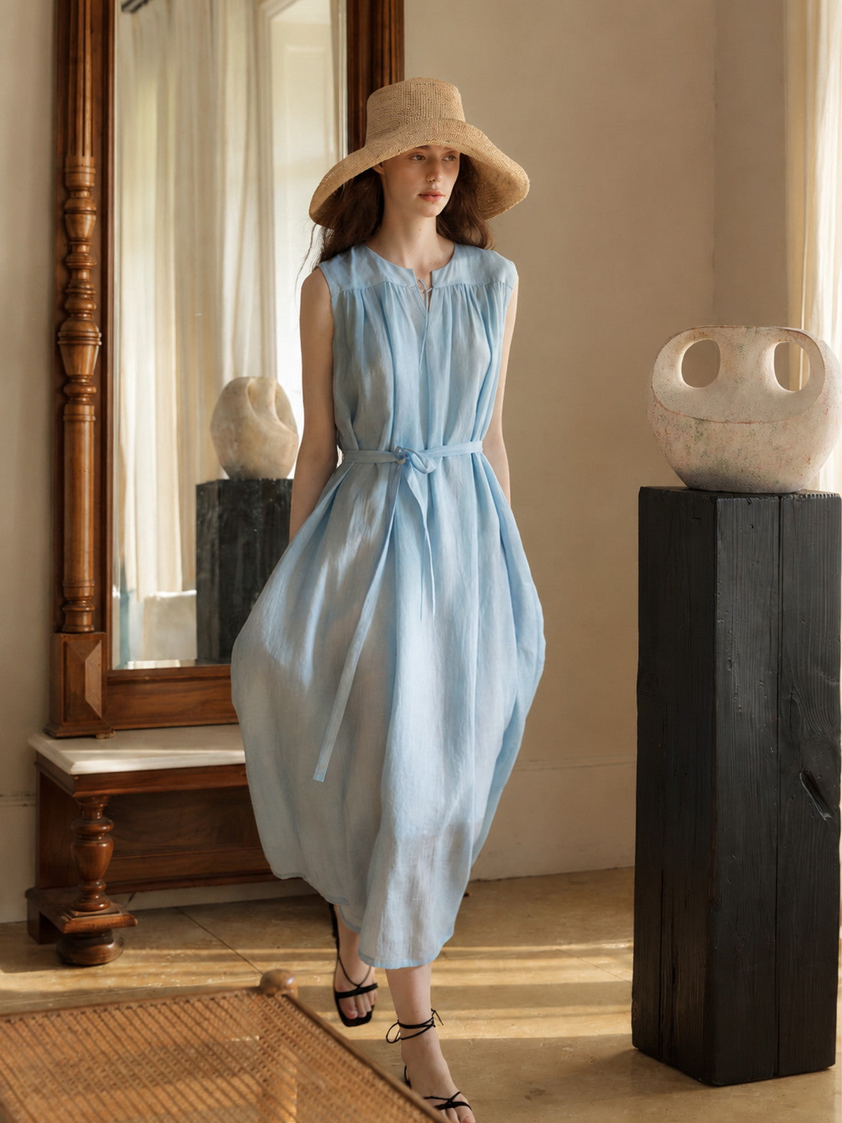Vestido Midi Fruncido con Lazada