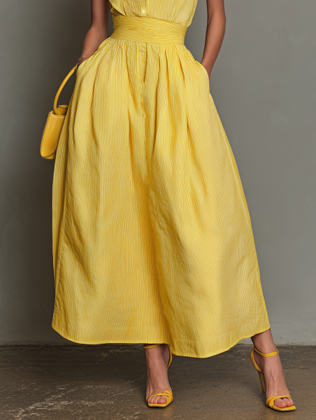 Vestido Midi de Algodón a Rayas