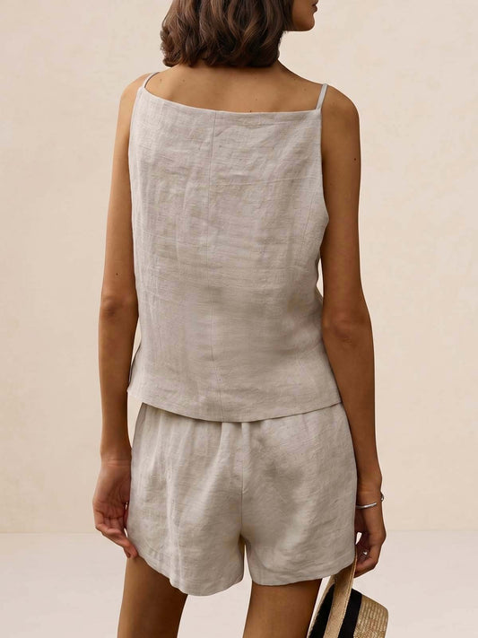 Top Lino Botones Frontales y Peplum