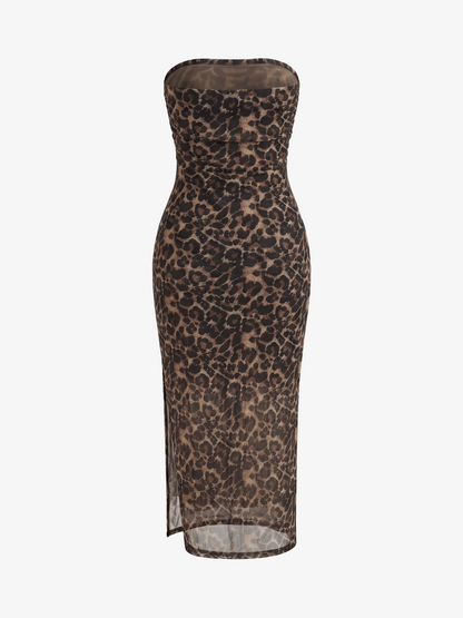 Vestido Midi Sin Tirantes Estampado