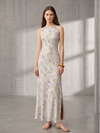 Vestido Maxi Floral en Satén Pastel