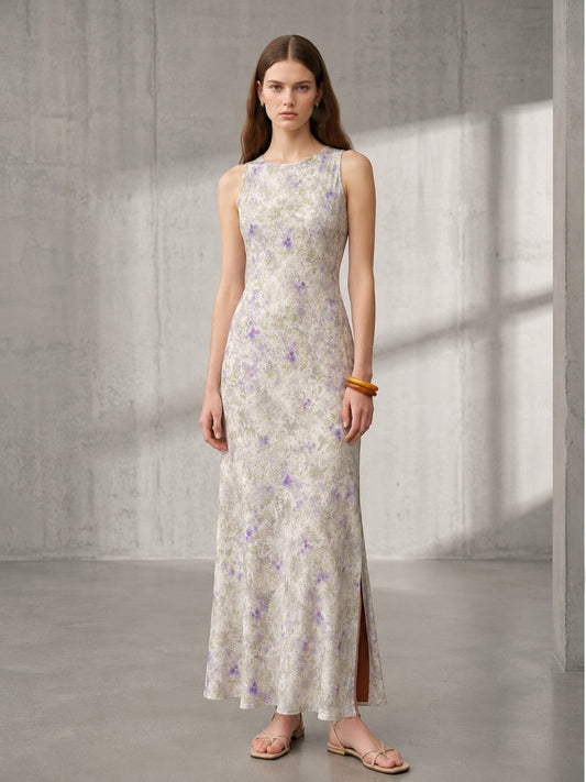 Vestido Maxi Floral en Satén Pastel