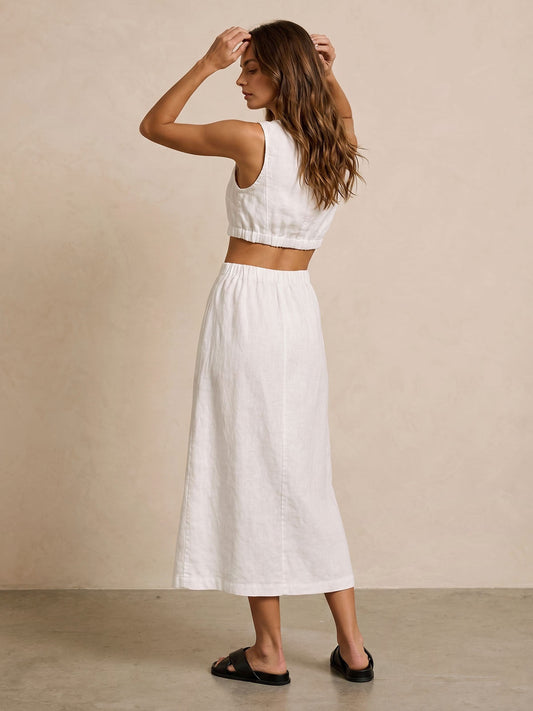 Falda Midi Lino Botones Laterales