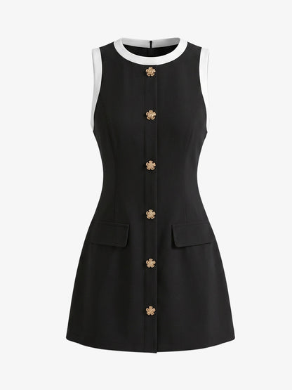 Vestido Mini de Punto con Ribete de Contraste