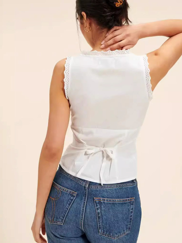 Top Encaje Bordado Cuello U