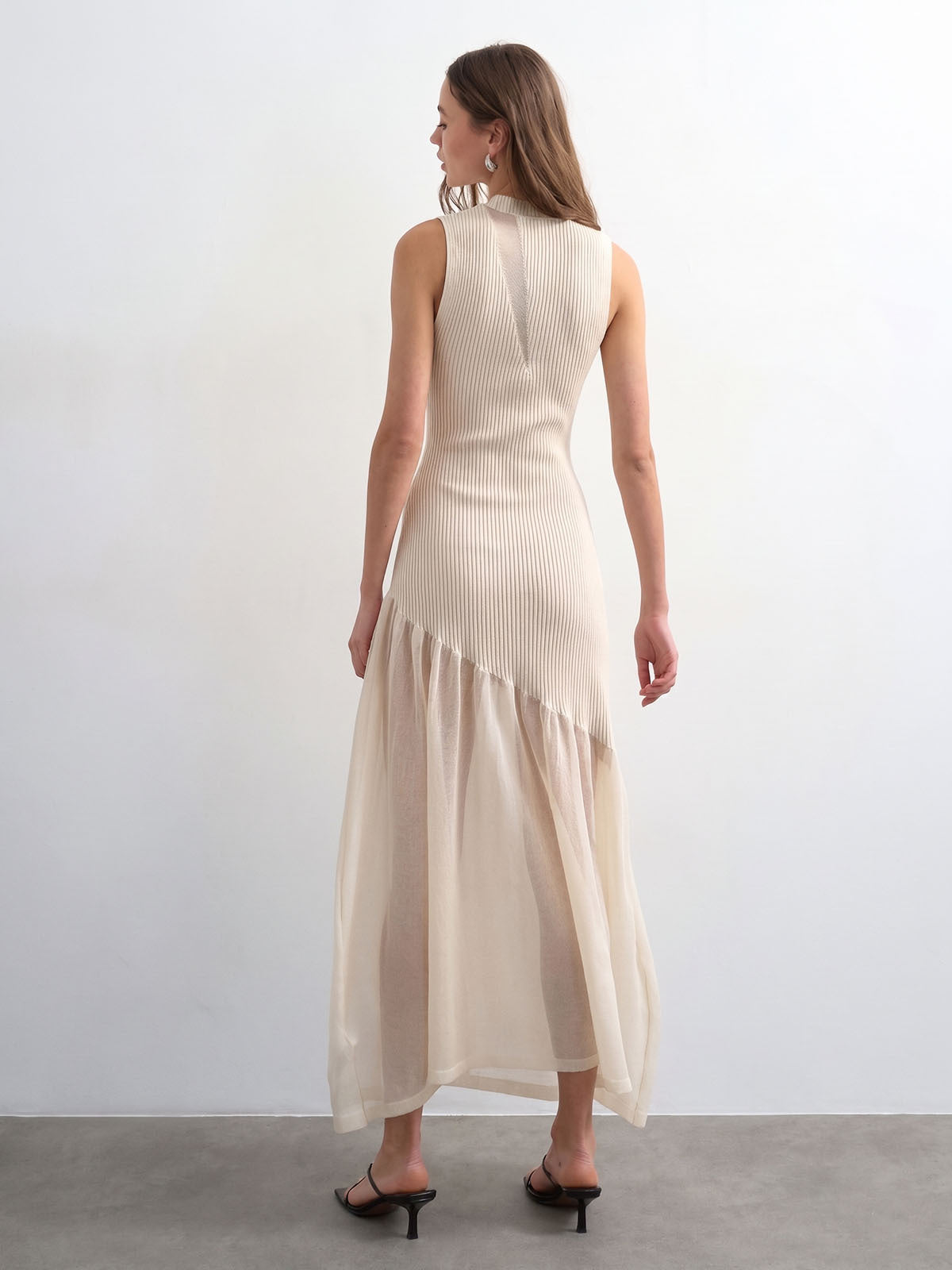 Vestido Maxi de Punto con Panel Transparente