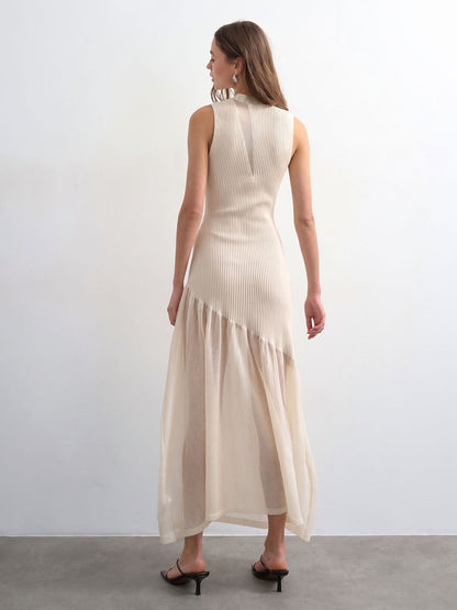 Vestido Maxi de Punto con Panel Transparente