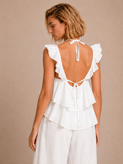 Conjunto Top de Volantes por Capas y Pantalón Wide-Leg