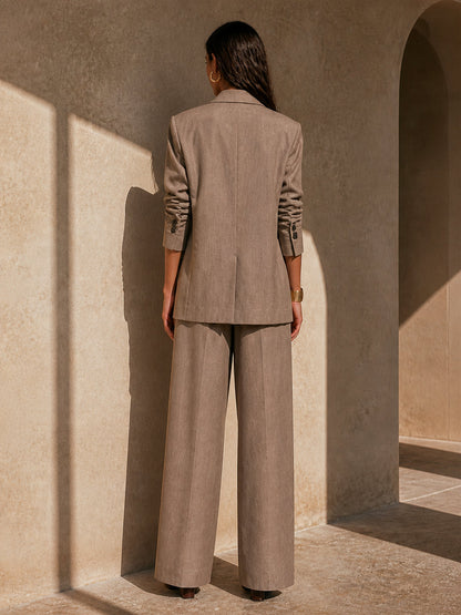 Conjunto Blazer Cruzado y Pantalón Wide-Leg de Tweed