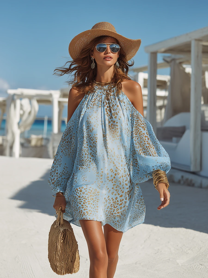 Vestido Mini de Gasa Estampado Animal Print