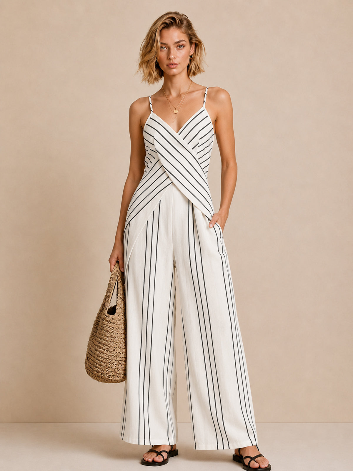 Conjunto Cruzado a Rayas con Tirantes