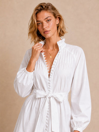 Vestido Mini con Cuello Volante y Lazada en la Cintura